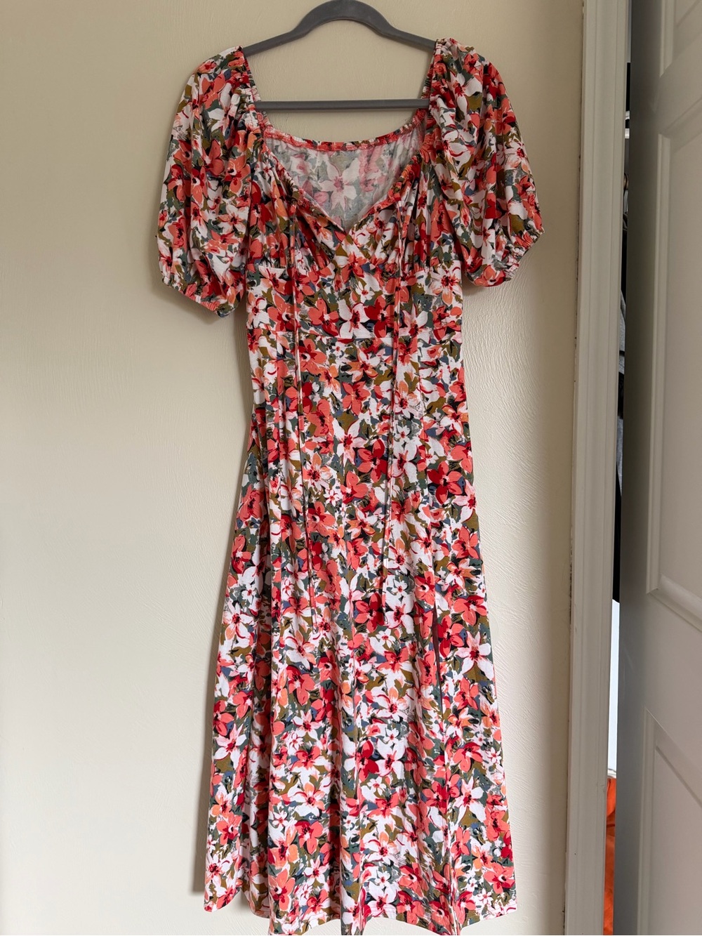 Floral Puff-Sleeve/ Off Shoulder Midi Dress – Multi